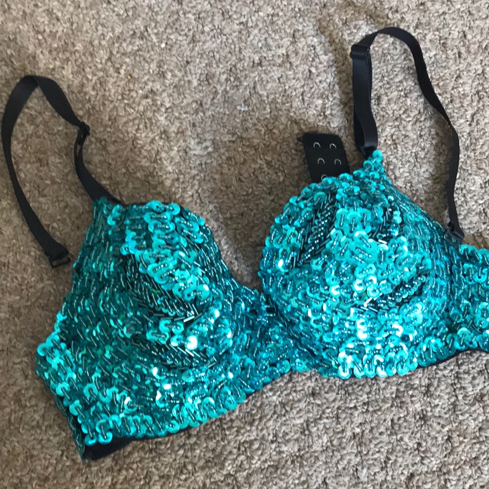 SOLD Teal Sequin Beaded Rave Bra